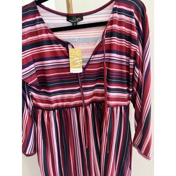 Suzanne Betro Dress Womens Size Medium Pockets Multi Stripe Red Blue New - Picture 2 of 7